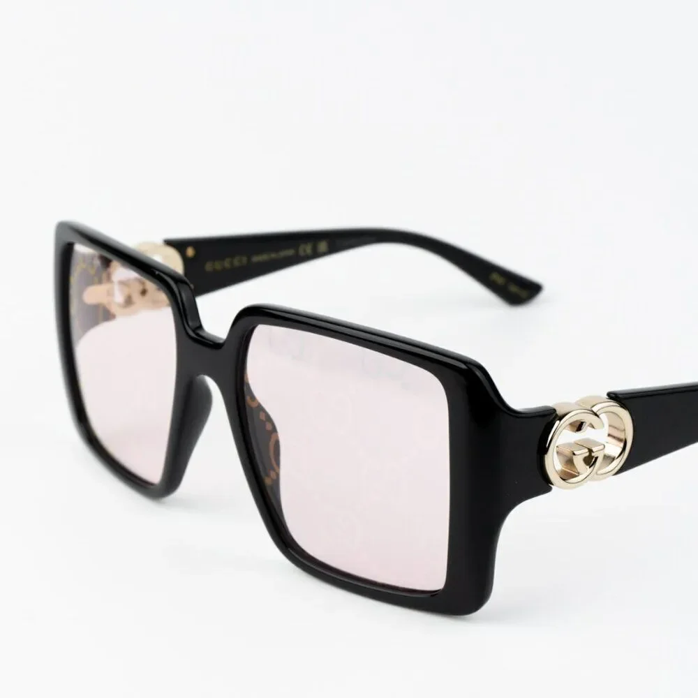 NEW Gucci GG1692S 006 Black Pink Mirror Logo Women Square Sunglasses GG 1692S